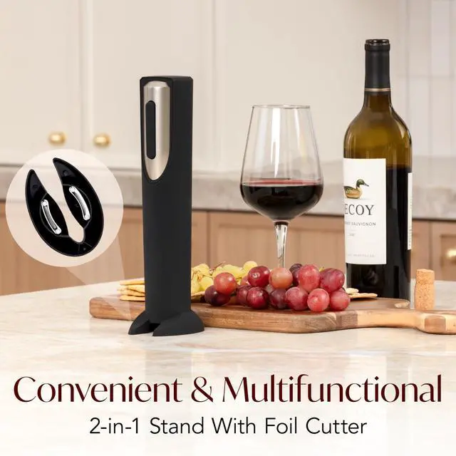 Alt view image 3 of 7 - Electric Wine Opener Battery Operated with Stand and Built-in Foil Cutter - Automatic Wine Opener - Electric Corkscrew for Easy Cork Removal - Best Gift for Wine Lover (Black & Silver)