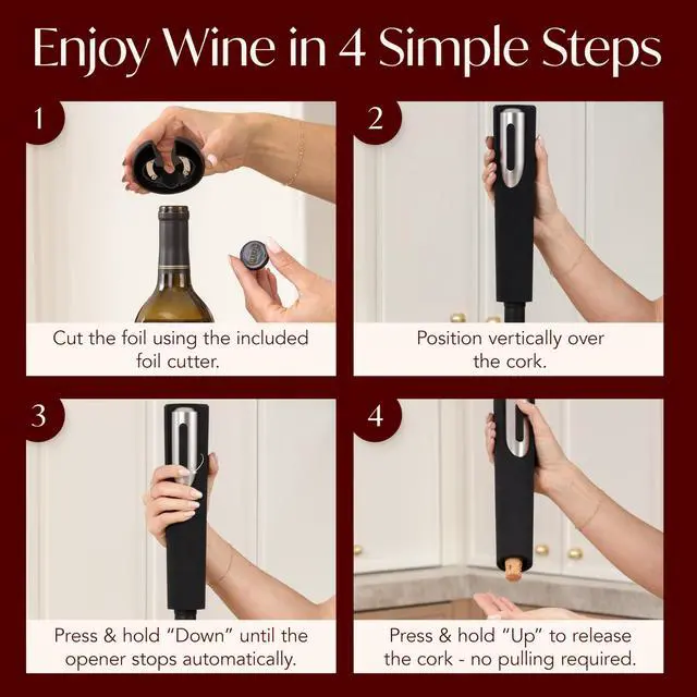 Alt view image 5 of 7 - Electric Wine Opener Battery Operated with Stand and Built-in Foil Cutter - Automatic Wine Opener - Electric Corkscrew for Easy Cork Removal - Best Gift for Wine Lover (Black & Silver)