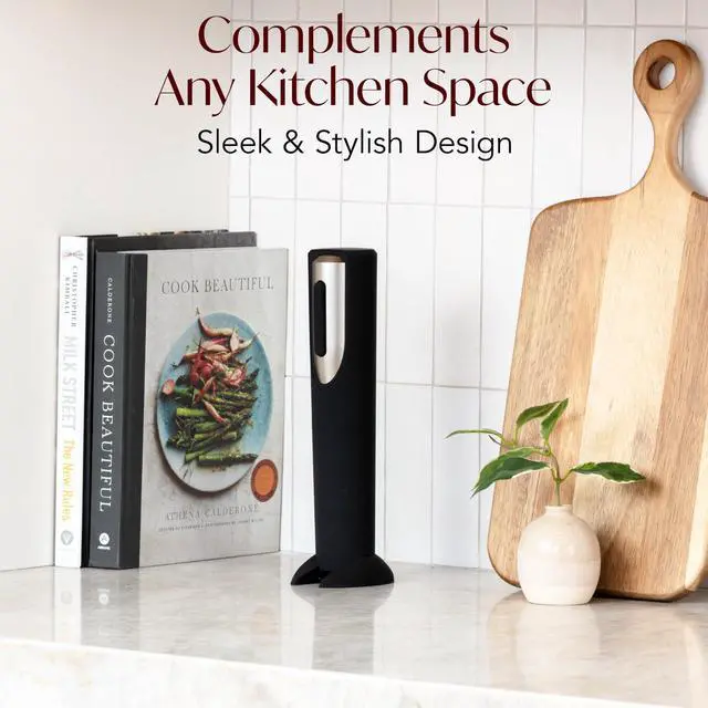 Alt view image 7 of 7 - Electric Wine Opener Battery Operated with Stand and Built-in Foil Cutter - Automatic Wine Opener - Electric Corkscrew for Easy Cork Removal - Best Gift for Wine Lover (Black & Silver)