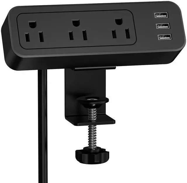 Main image of Desk Power Strip Desk Clamp Power Strip, Desk Mount USB Charging Power Station, Desk Multi-Outlets, 3 AC Outlets 6.5 ft Extension Cord Desktop Charging Clamp for Home Office Workshop