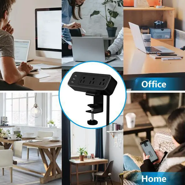 Alt view image 6 of 6 - Desk Power Strip Desk Clamp Power Strip, Desk Mount USB Charging Power Station, Desk Multi-Outlets, 3 AC Outlets 6.5 ft Extension Cord Desktop Charging Clamp for Home Office Workshop