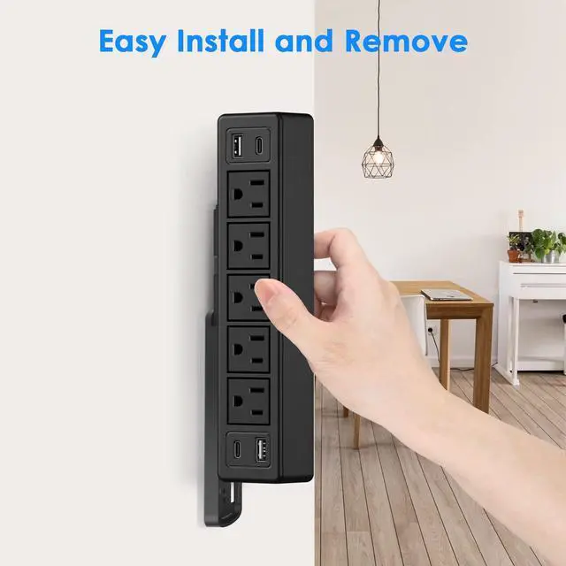 Alt view image 6 of 7 - 40W Under Desk Power Strip Surge Protector 1200J 5 Outlet 4 USB 10FT Black