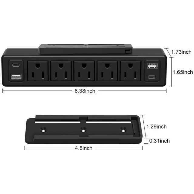 Alt view image 7 of 7 - 40W Under Desk Power Strip Surge Protector 1200J 5 Outlet 4 USB 10FT Black