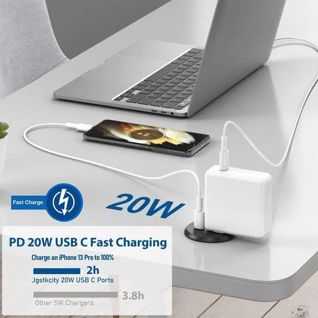 Alt view image 4 of 7 - 2 inch Desktop Power Grommet with PD 20W USB C,Ultra Thin Flat Plug Power Strip,Recessed Outlet,Slim Outlet Extender for Office,Table Outlets for Home, Office,6 ft Cable(Black)