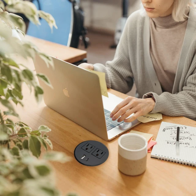 Alt view image 6 of 7 - 20W USB-C Fast Charge Recessed Power Grommet, 3.15 inch Flush Mount Desk Outlet with 6.5 FT Extension Cord, Space-Saving Countertop Power Strip for Home Office School Hotel