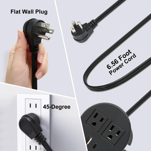 Alt view image 5 of 7 - 20W USB-C Fast Charge Recessed Power Grommet, 3.15 inch Flush Mount Desk Outlet with 6.5 FT Extension Cord, Space-Saving Countertop Power Strip for Home Office School Hotel