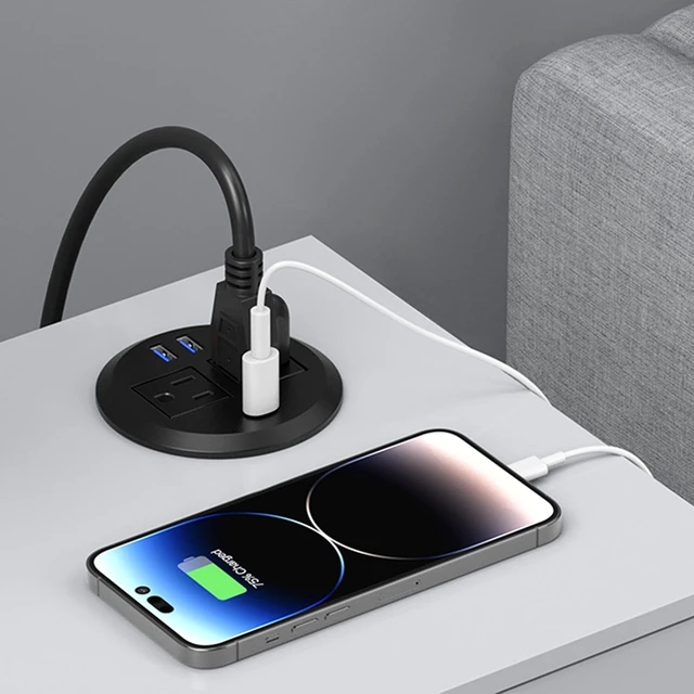 Alt view image 4 of 6 - Recessed Power Grommet with AC Outlets, 20W USB-C,Flush-Mount,Black 3inch Hole Flush-Mount for Desktop,Workspace Essential Desk Outlet,ETL Listed