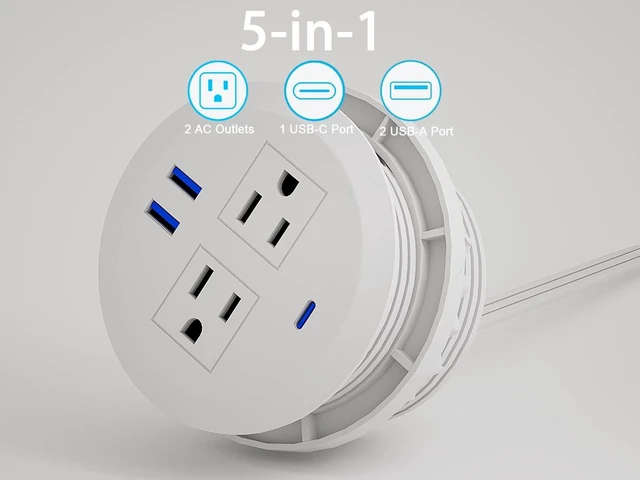 Alt view image 3 of 6 - 3-inch Desktop Power Grommet,2-Pack,PD20W USB-C,6.5-ft Cord,White Fast Charging,Easy Install,Fits 3-1/8-in Hole,Flush Mount Desk Outlet,Desk Organizer,Home Office Essentials,ETL Listed
