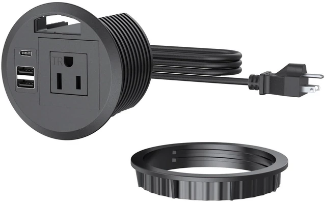 Main image of 3.15 inch Desktop Power Grommet with Cable Hole,20W USB-C Port Tamper-Resistant Design,Cable Hole,Recessed Power Grommet with 3 USB Ports,Black
