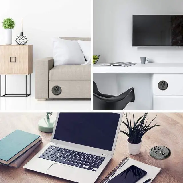 Alt view image 6 of 6 - Desktop Power Grommet,2inch Hole Table Power Grommet Outlet with 2 USB Charging Ports,6.5ft Extension Cord Desk Power Strip with 1 Outlets for Computer,Table, Kitchen, Office,Home,Hotel and More
