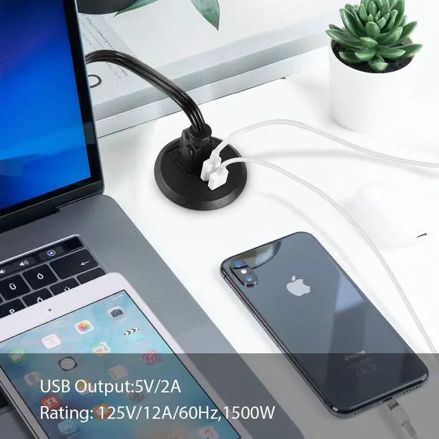 Alt view image 4 of 6 - Desktop Power Grommet,2inch Hole Table Power Grommet Outlet with 2 USB Charging Ports,6.5ft Extension Cord Desk Power Strip with 1 Outlets for Computer,Table, Kitchen, Office,Home,Hotel and More