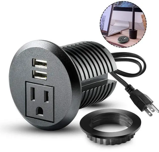 Main image of Desktop Power Grommet,2inch Hole Table Power Grommet Outlet with 2 USB Charging Ports,6.5ft Extension Cord Desk Power Strip with 1 Outlets for Computer,Table, Kitchen, Office,Home,Hotel and More