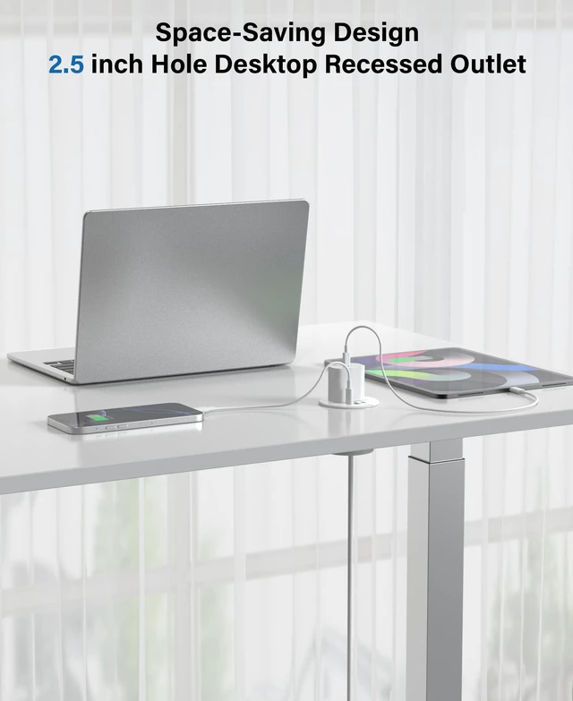 Alt view image 3 of 6 - 2.5 inch Power Grommet,20W USB-C Charging,1 Outlet with 2 USB C,1 USB Port,Furniture Flush Mount for Desktop,Recessed Power Strip,Workspace Essential Desk Outlet,2PCS (White, 2 PCS-6FT Cord)