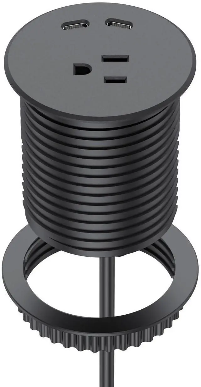 Main image of Desk Power Grommet, Recessed Power Strip with AC Outlet & 2X PD 20W USB C | 6.56FT Cable | 2.36"(60mm) Cut Hole| for Modern Desk, Kitchen Island & Workshop, Black