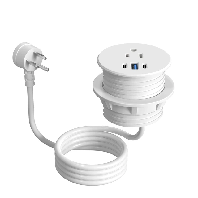 Alt view image 7 of 7 - 2.5 inch Power Grommet,20W USB-C Charging,1 Outlet with 2 USB C,1 USB Port,Furniture Flush Mount for Desktop,Recessed Power Strip,Workspace Essential Desk Outlet (White, 6 FT)