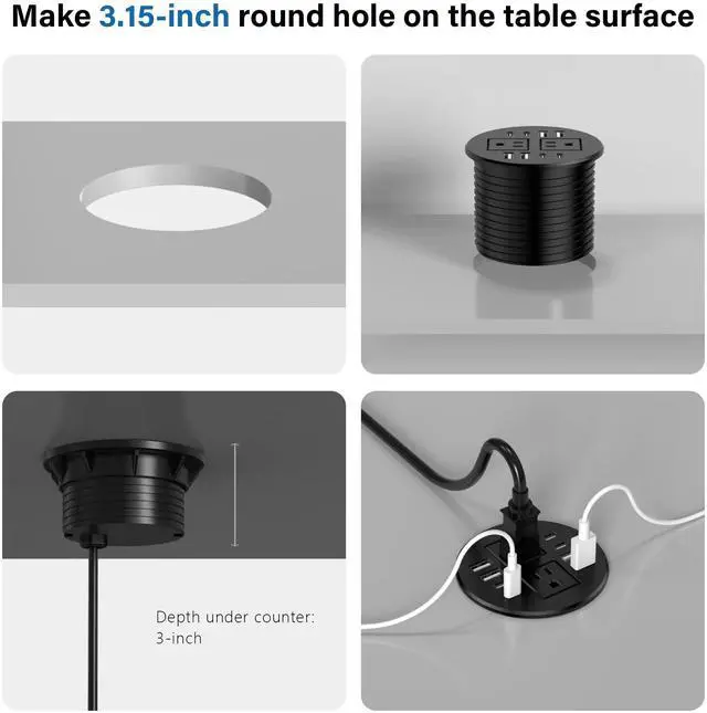 Alt view image 7 of 7 - 3.15 inch Desktop Power Grommet,40W USB Recessed Outlet