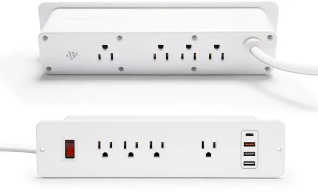 Main image of Double Side USB C Recessed Power Strip,Countertop Plugs 8 Outlets 4 USB Ports, PD 20W Flush Mount Desk Plug Station Flat Plug Mountable Power Socket Build into Furniture, Drawer, Table,Cabinet