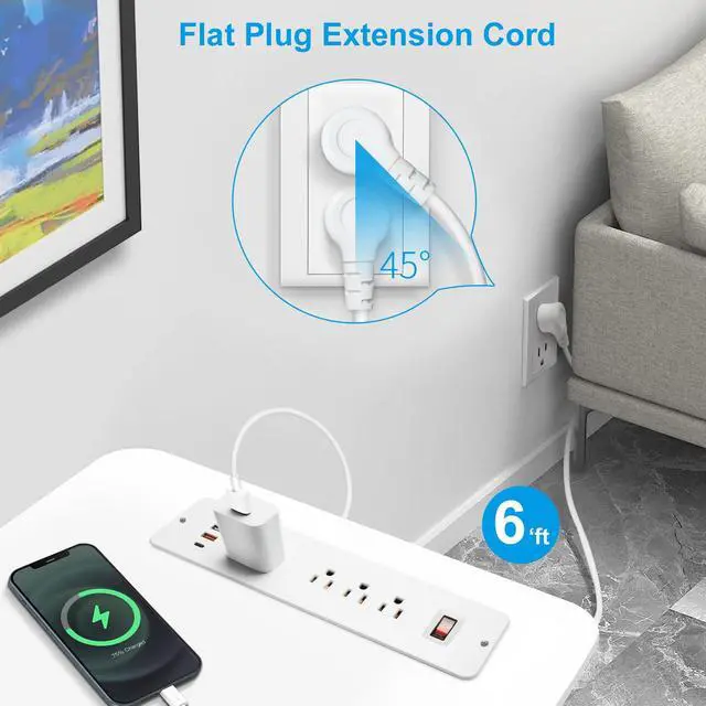 Alt view image 6 of 7 - Double Side USB C Recessed Power Strip,Countertop Plugs 8 Outlets 4 USB Ports, PD 20W Flush Mount Desk Plug Station Flat Plug Mountable Power Socket Build into Furniture, Drawer, Table,Cabinet