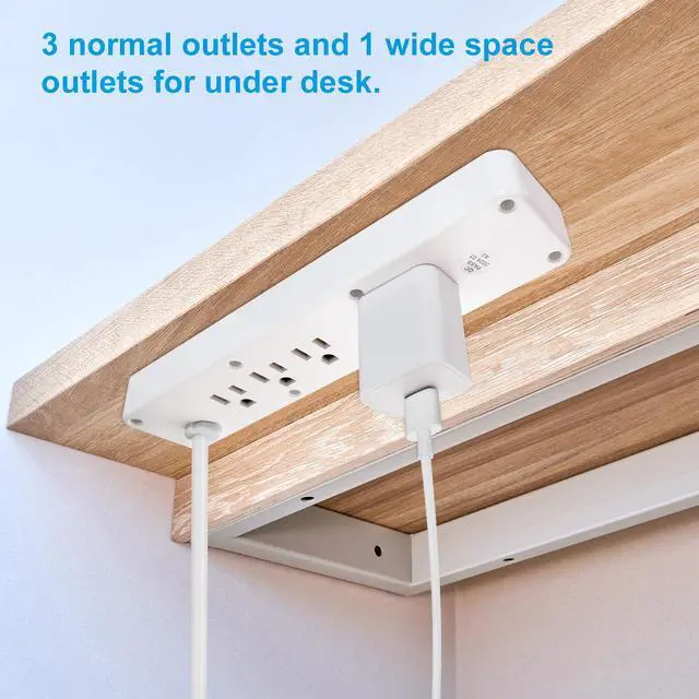 Alt view image 4 of 7 - Double Side USB C Recessed Power Strip,Countertop Plugs 8 Outlets 4 USB Ports, PD 20W Flush Mount Desk Plug Station Flat Plug Mountable Power Socket Build into Furniture, Drawer, Table,Cabinet