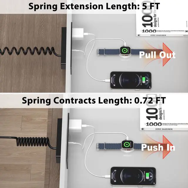 Alt view image 4 of 7 - Drawer Outlet kit, Furniture Recessed Power Strip ETL Listed. Black | Flush Mount Charging Station with (3) PD 20W USB Ports & (3) 15A Plug for Cabinet in Desk Electrical Outlet