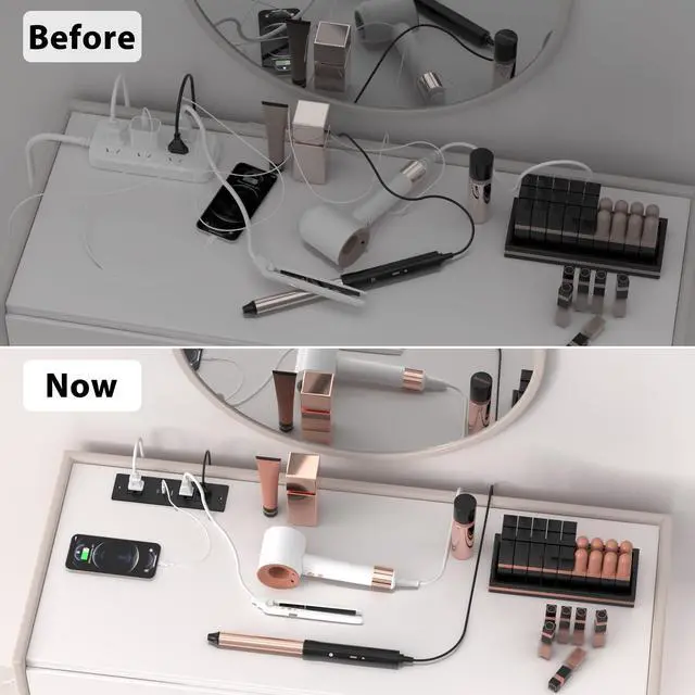 Alt view image 5 of 7 - Drawer Outlet kit, Furniture Recessed Power Strip ETL Listed. Black | Flush Mount Charging Station with (3) PD 20W USB Ports & (3) 15A Plug for Cabinet in Desk Electrical Outlet