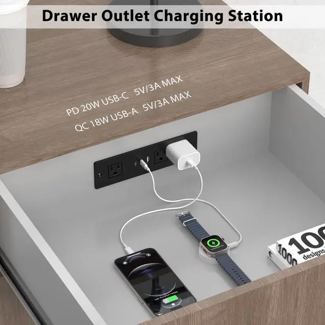 Alt view image 3 of 7 - Drawer Outlet kit, Furniture Recessed Power Strip ETL Listed. Black | Flush Mount Charging Station with (3) PD 20W USB Ports & (3) 15A Plug for Cabinet in Desk Electrical Outlet