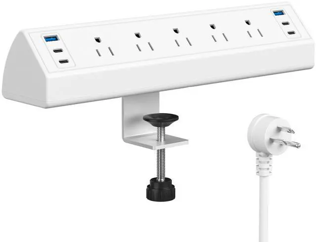Main image of Desk Clamp Power Strip USB C,40W Total Fast Charging Station,4 PD 20W USB C Ports,Desk Edge Mount Surge Protector,5 Outlets,Fit 1.96" Tabletop Edge,ETL Listed,White