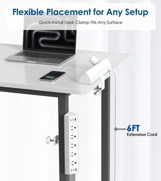 Alt view image 6 of 7 - Desk Clamp Power Strip USB C,40W Total Fast Charging Station,4 PD 20W USB C Ports,Desk Edge Mount Surge Protector,5 Outlets,Fit 1.96" Tabletop Edge,ETL Listed,White