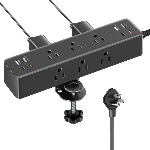Main image of Flat Plug Desk Clamp Power Strip 15FT, 40W Total Fast Charging Station, Dual PD 20W USB C Ports, Desk Edge Mount Power Strip 9 AC Outlets 8 USB Ports(4 USB C) Surge Protector, Fit 1.7" Tabletop Edge