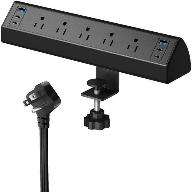 Main image of Desk Clamp Power Strip with 5 Outlets, 4 PD 20W USB-C & 2 USB-A Ports, 40W Total Fast Charging Station, 900J Surge Protector, Fit 1.97 in Desk Edge Mount, 45° Flag Plug, 6 ft Extension Cord