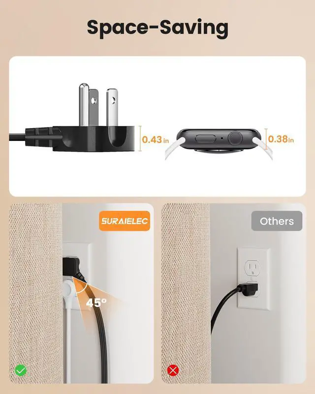 Alt view image 5 of 7 - Desk Clamp Power Strip with 5 Outlets, 4 PD 20W USB-C & 2 USB-A Ports, 40W Total Fast Charging Station, 900J Surge Protector, Fit 1.97 in Desk Edge Mount, 45° Flag Plug, 6 ft Extension Cord
