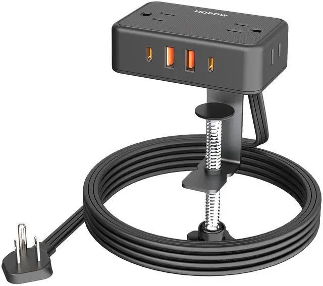 Main image of Desk Clamp Power Strip, Desktop Mount Charging Station with 4 Outlets 4 USB Ports (2 USB C), 10Ft Under Desk Power Strip, Fits 2.75" Tabletop Edge, Extension Cord for Home Office, Black