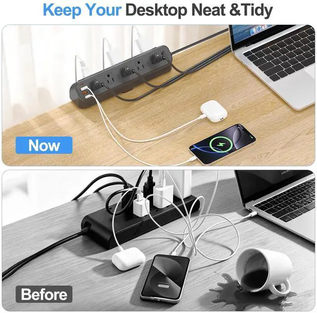 Alt view image 6 of 7 - Desk Clamp Power Strip, Edge Mount, 10 AC Outlets 4 USB Ports