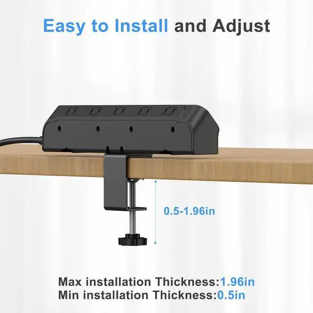 Alt view image 4 of 7 - Desk Clamp Power Strip, Edge Mount, 10 AC Outlets 4 USB Ports