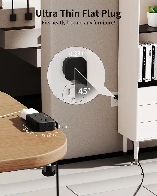 Alt view image 4 of 7 - Desk Clamp Power Strip, Desktop Mount Charging Station with 4 Outlets 4 USB Ports (2 USB C), 10Ft Under Desk Power Strip, Fits 2.75" Tabletop Edge, Extension Cord for Home Office, Black