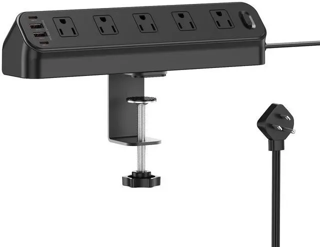 Main image of Desk Clamp Power Strip, Edge Mount, 10 AC Outlets 4 USB Ports