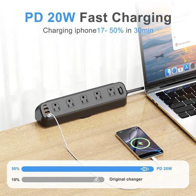Alt view image 3 of 7 - Desk Clamp Power Strip, Edge Mount, 10 AC Outlets 4 USB Ports