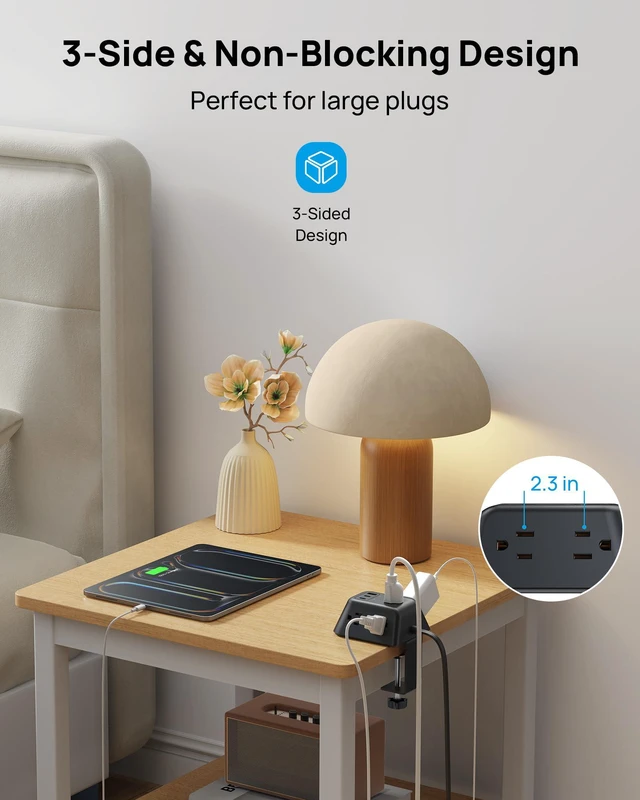 Alt view image 5 of 7 - Desk Clamp Power Strip, Surge Protector with USB C PD 20W Desk Mount Power Strip with 5 AC Outlets, Fit 1.97in Tabletop Edge Thick, 10ft Extension Cord for Home Office Dorm, Black