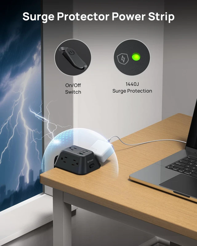 Alt view image 6 of 7 - Desk Clamp Power Strip, Surge Protector with USB C PD 20W Desk Mount Power Strip with 5 AC Outlets, Fit 1.97in Tabletop Edge Thick, 10ft Extension Cord for Home Office Dorm, Black