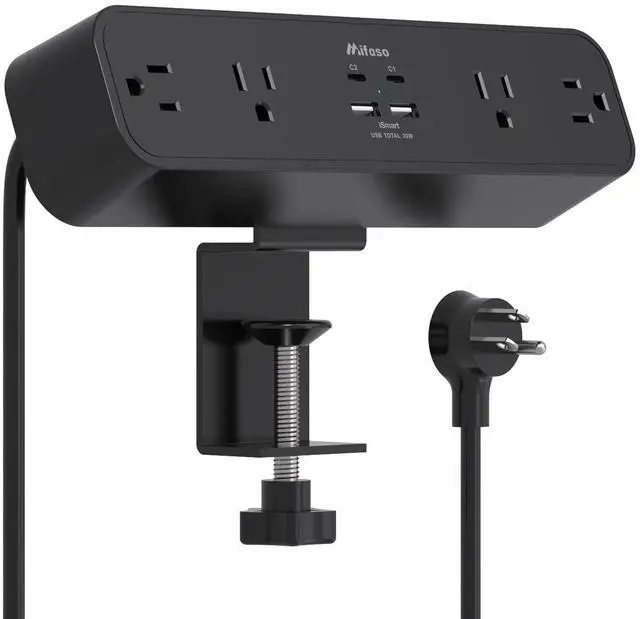 Main image of PD30W Desk Clamp Power Strip, Desktop Mount Surge Protector, Fast Charging Station, 5Ft Extension Cord Desk Mount Shelf with 4 Outlets 4 USB Ports (2 USB C), Home Office Accessories Essentials, Black