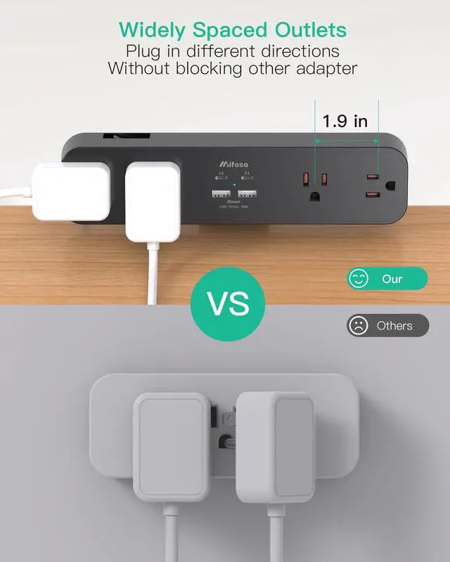 Alt view image 4 of 7 - PD30W Desk Clamp Power Strip, Desktop Mount Surge Protector, Fast Charging Station, 5Ft Extension Cord Desk Mount Shelf with 4 Outlets 4 USB Ports (2 USB C), Home Office Accessories Essentials, Black