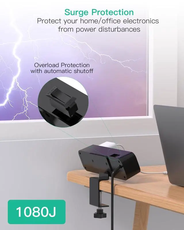 Alt view image 7 of 7 - PD30W Desk Clamp Power Strip, Desktop Mount Surge Protector, Fast Charging Station, 5Ft Extension Cord Desk Mount Shelf with 4 Outlets 4 USB Ports (2 USB C), Home Office Accessories Essentials, Black