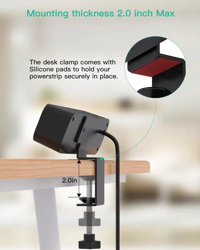 Alt view image 5 of 7 - PD30W Desk Clamp Power Strip, Desktop Mount Surge Protector, Fast Charging Station, 5Ft Extension Cord Desk Mount Shelf with 4 Outlets 4 USB Ports (2 USB C), Home Office Accessories Essentials, Black