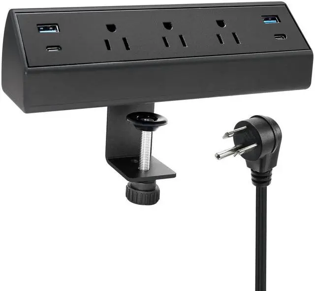 Main image of Fast Charge USB C Desk Clamp Power Strip 40W, Desktop Edge Mount 2 PD 20W USB-C Ports&2 QC 18W USB A Ports 3 Outlets Flat Plug for Home Office School Hotel ETL (Black)