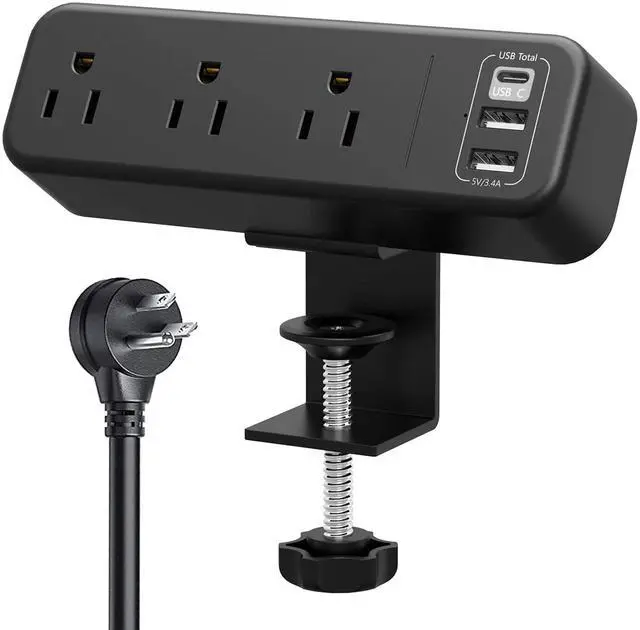 Main image of Desk Clamp Power Strip with USB C, 3 Outlet Desktop Mount Power Station Removable Clamp Socket with 6.5 ft Extension Cord, Fit 1.7 inch Tabletop Edge