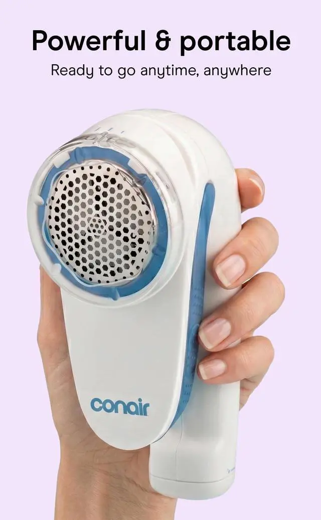 Alt view image 6 of 7 - Conair Fabric Shaver and Lint Remover, Battery-Operated Portable Clothes Shaver with 3 Settings, Fuzz Remover for Sweaters, Clothing and Furniture, Large 2-Inch Shaving Head, White