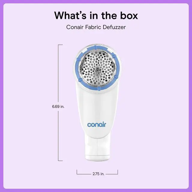 Alt view image 7 of 7 - Conair Fabric Shaver and Lint Remover, Battery-Operated Portable Clothes Shaver with 3 Settings, Fuzz Remover for Sweaters, Clothing and Furniture, Large 2-Inch Shaving Head, White