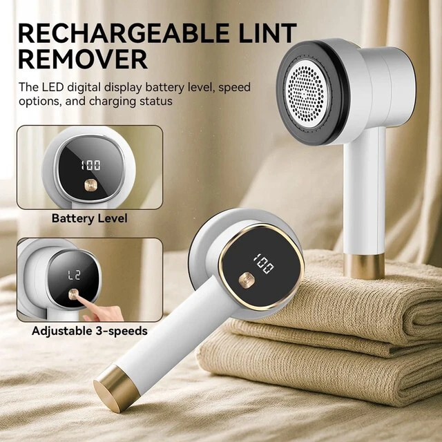 Alt view image 4 of 7 - Rechargeable Fabric Shaver for Clothes: 6-Leaf Blades & 3 Speeds to Remove Pilling, Fuzz & Lint Balls - with LED Display, Portable Electric Lint Remover for Sweater, Couch, Blanket, Furniture