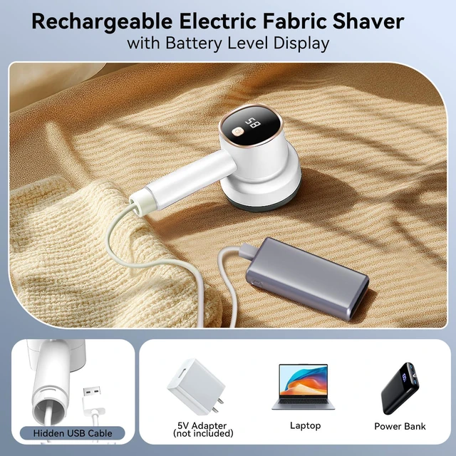Alt view image 5 of 7 - Rechargeable Fabric Shaver for Clothes: 6-Leaf Blades & 3 Speeds to Remove Pilling, Fuzz & Lint Balls - with LED Display, Portable Electric Lint Remover for Sweater, Couch, Blanket, Furniture