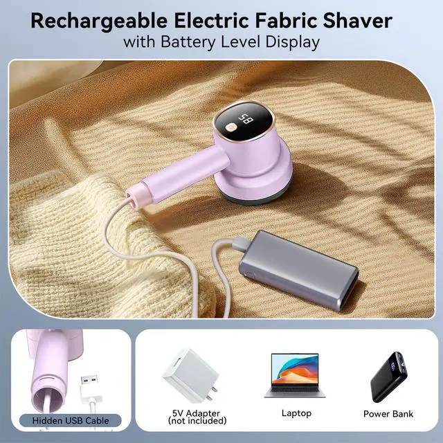 Alt view image 5 of 7 - Rechargeable Fabric Shaver for Clothes: 6-Leaf Blades & 3 Speeds to Remove Pilling, Fuzz & Lint Balls - with LED Display, Portable Electric Lint Remover for Sweater, Couch, Blanket, Furniture